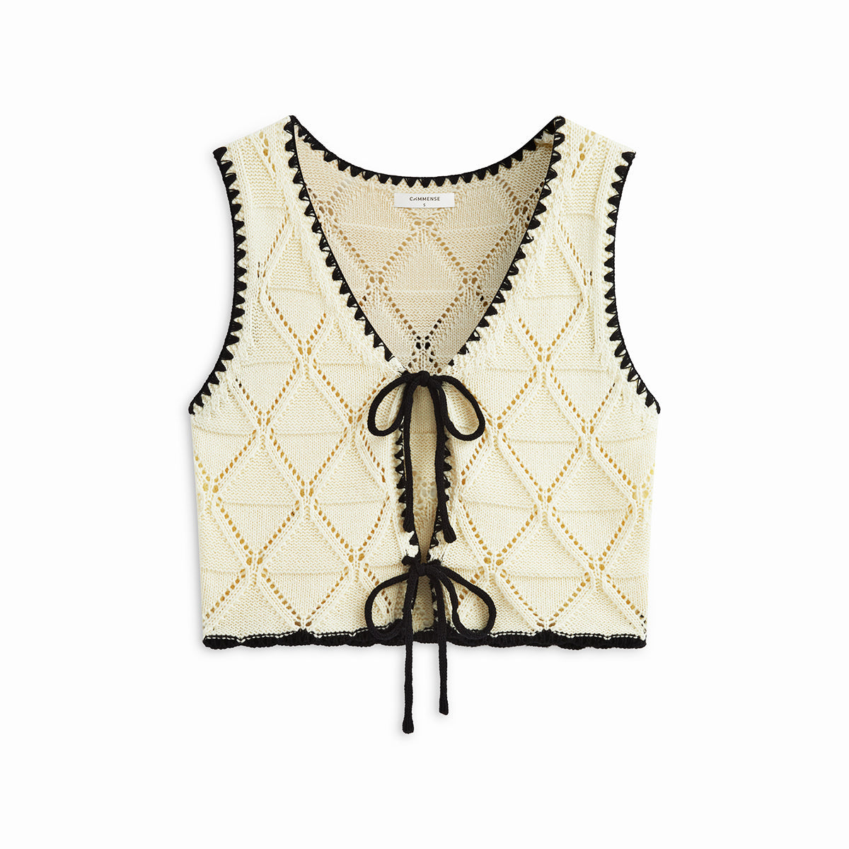 Düğümlü Kontrast Kenarlı Kazak Yelek