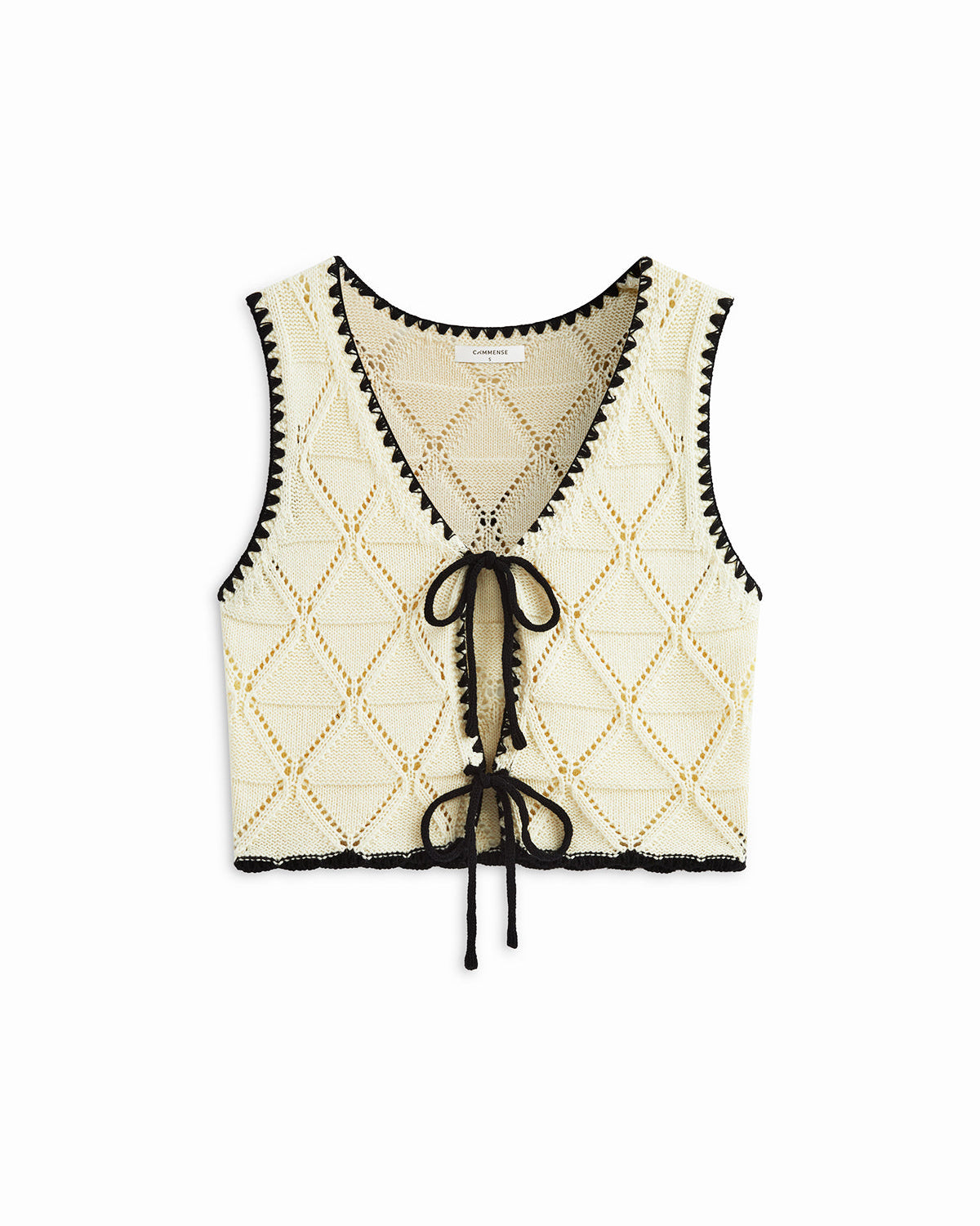 Düğümlü Kontrast Kenarlı Kazak Yelek