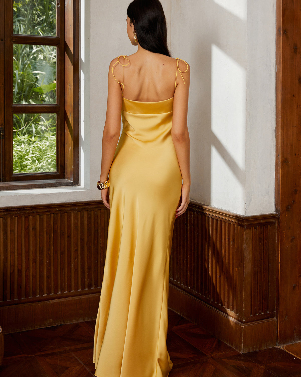 Petal Bandeau Bağcıklı Uzun Elbise