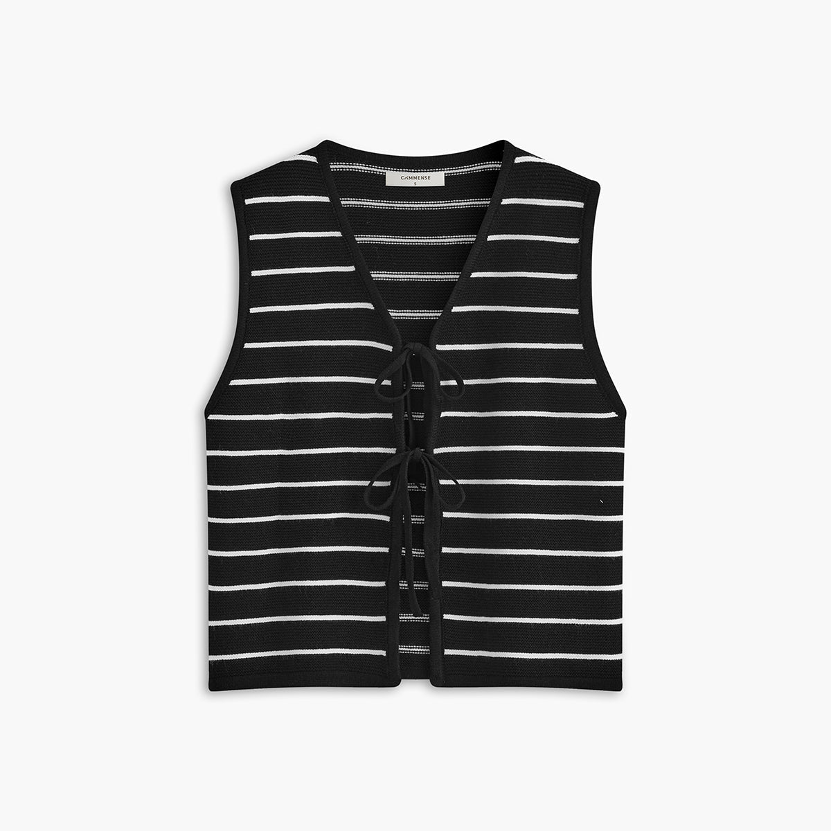 Çizgili V Yaka Önden Bağlamalı Kazak Yelek