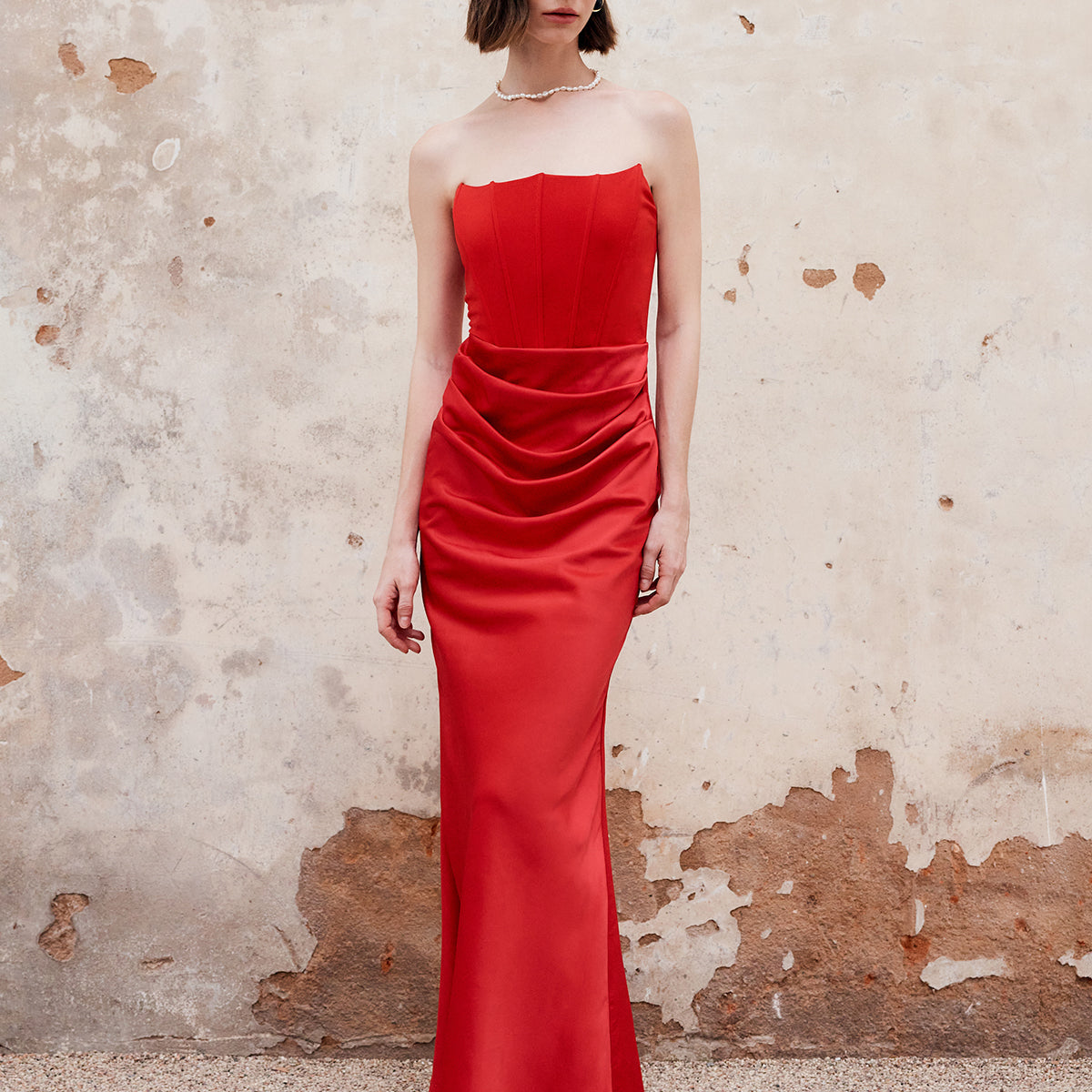 Plise Fermuarlı Tüp Uzun Elbise