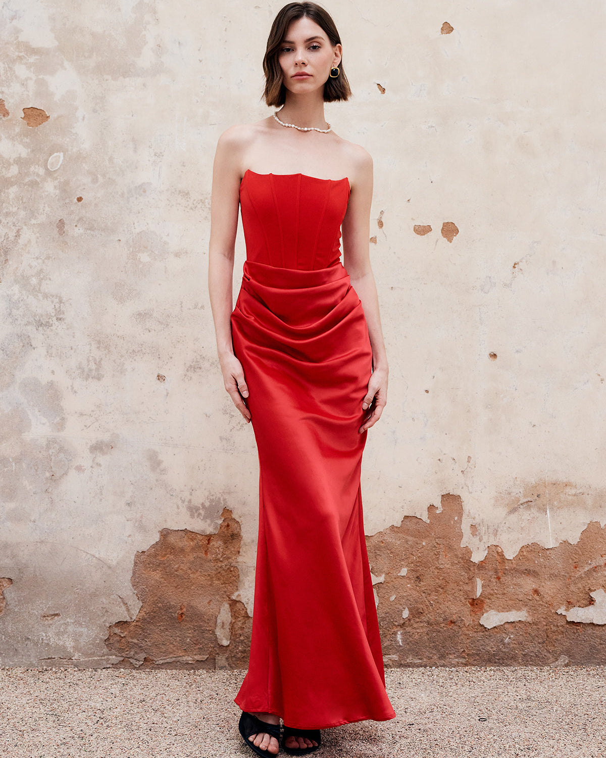 Plise Fermuarlı Tüp Uzun Elbise