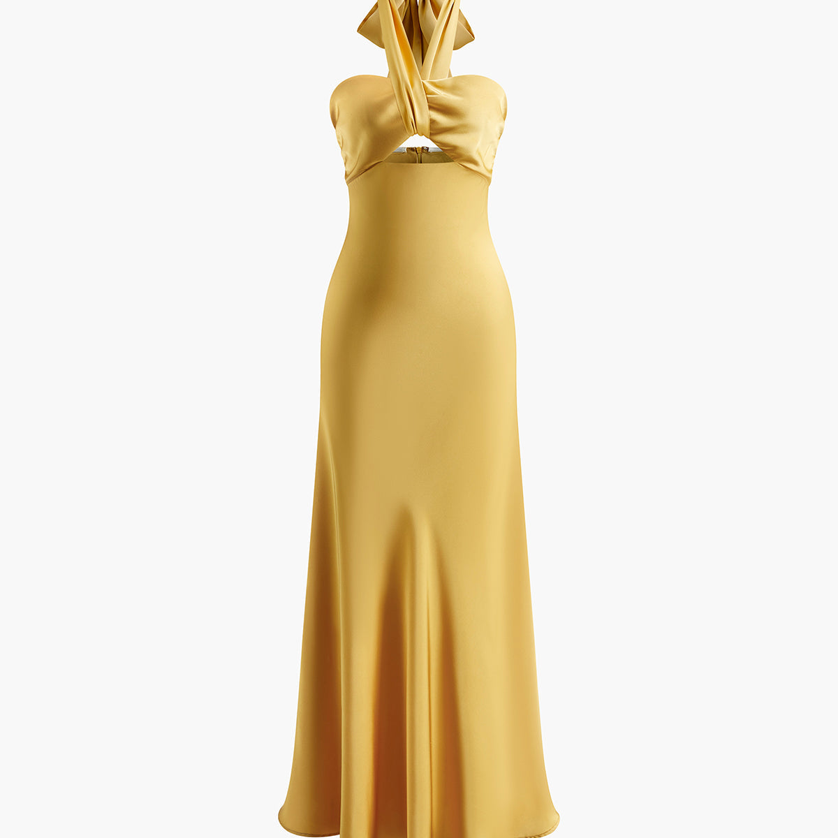 Halter Sırtı Açık Saten Uzun Elbise