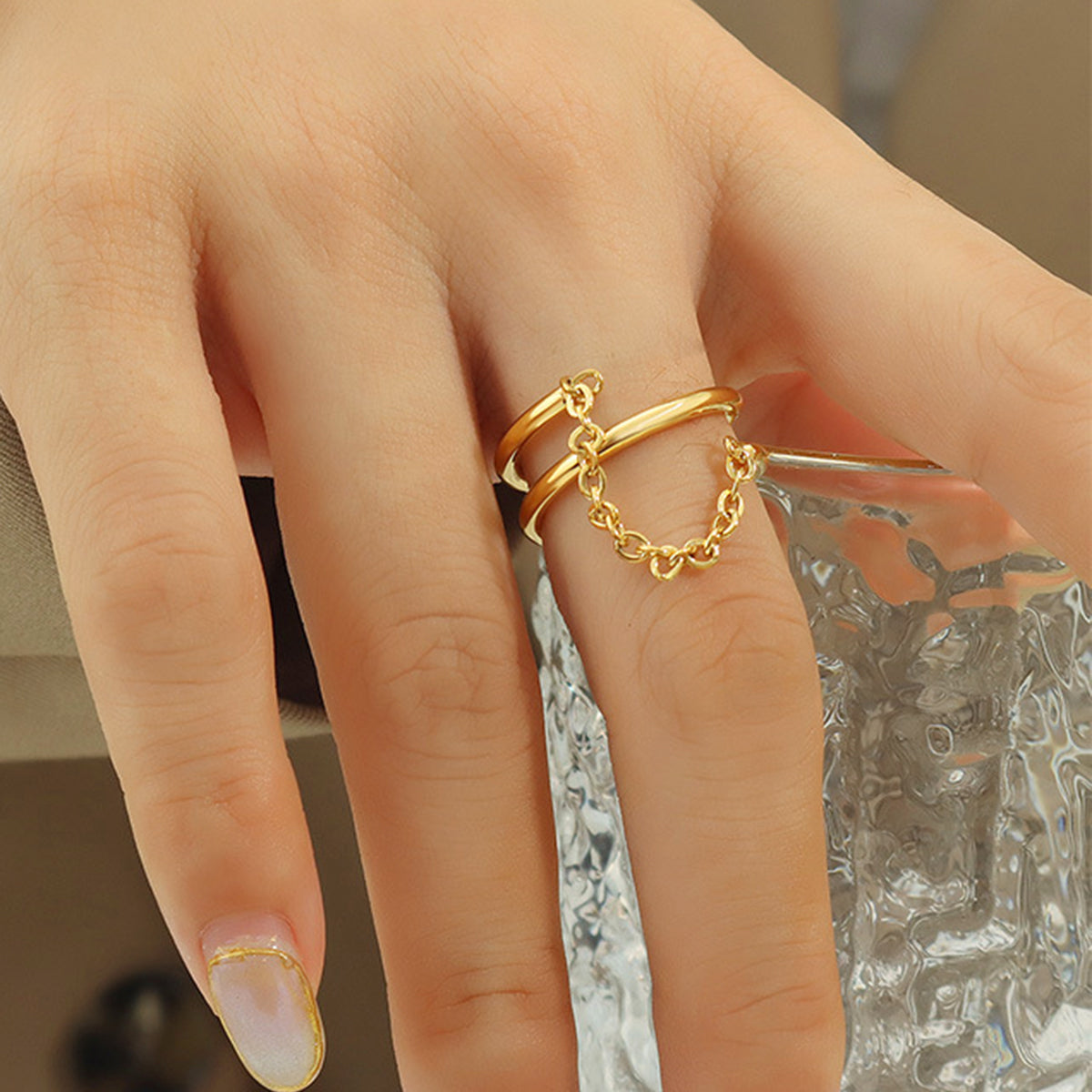 Çift Katlı Zincir Dekor Yüzük