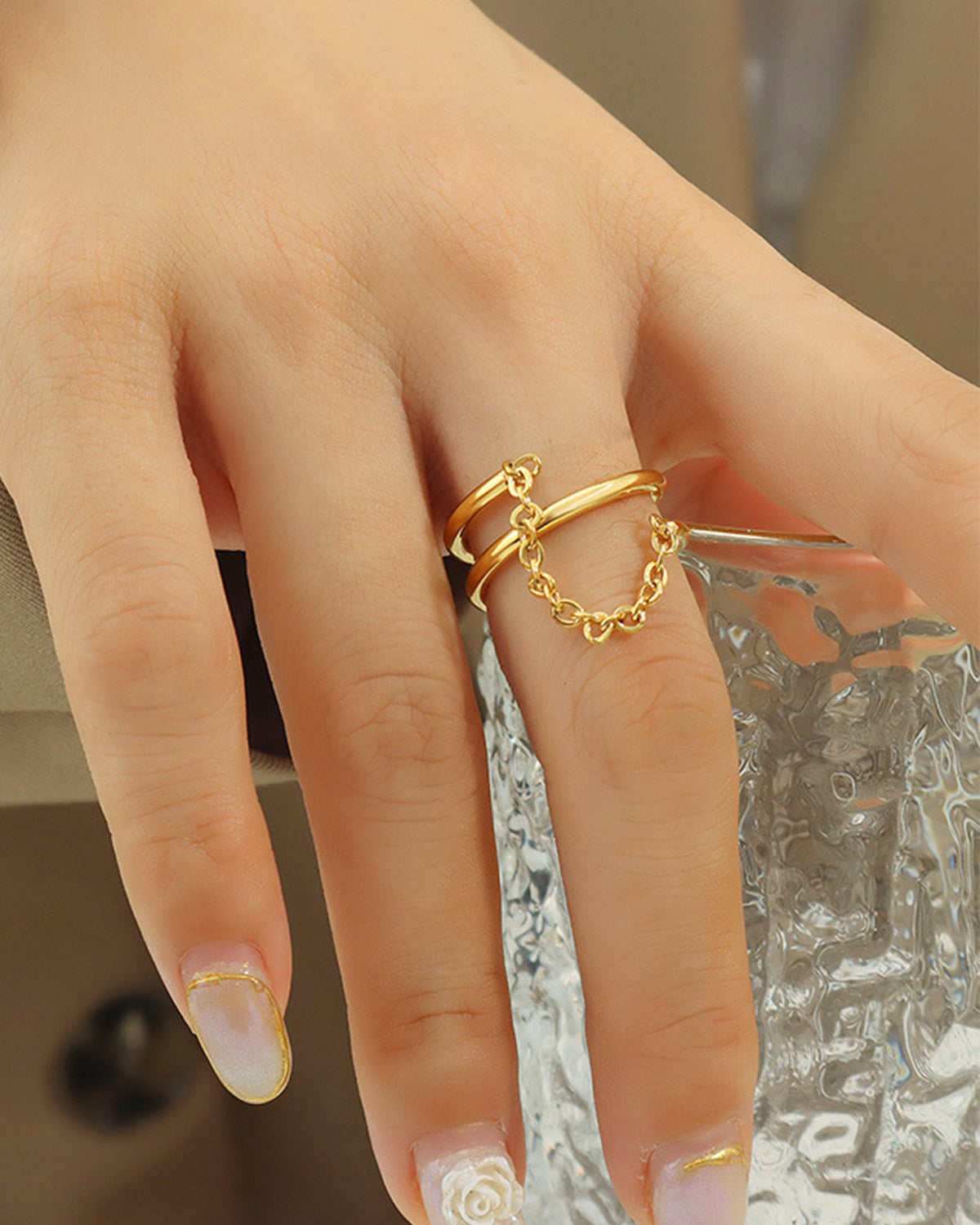 Çift Katlı Zincir Dekor Yüzük