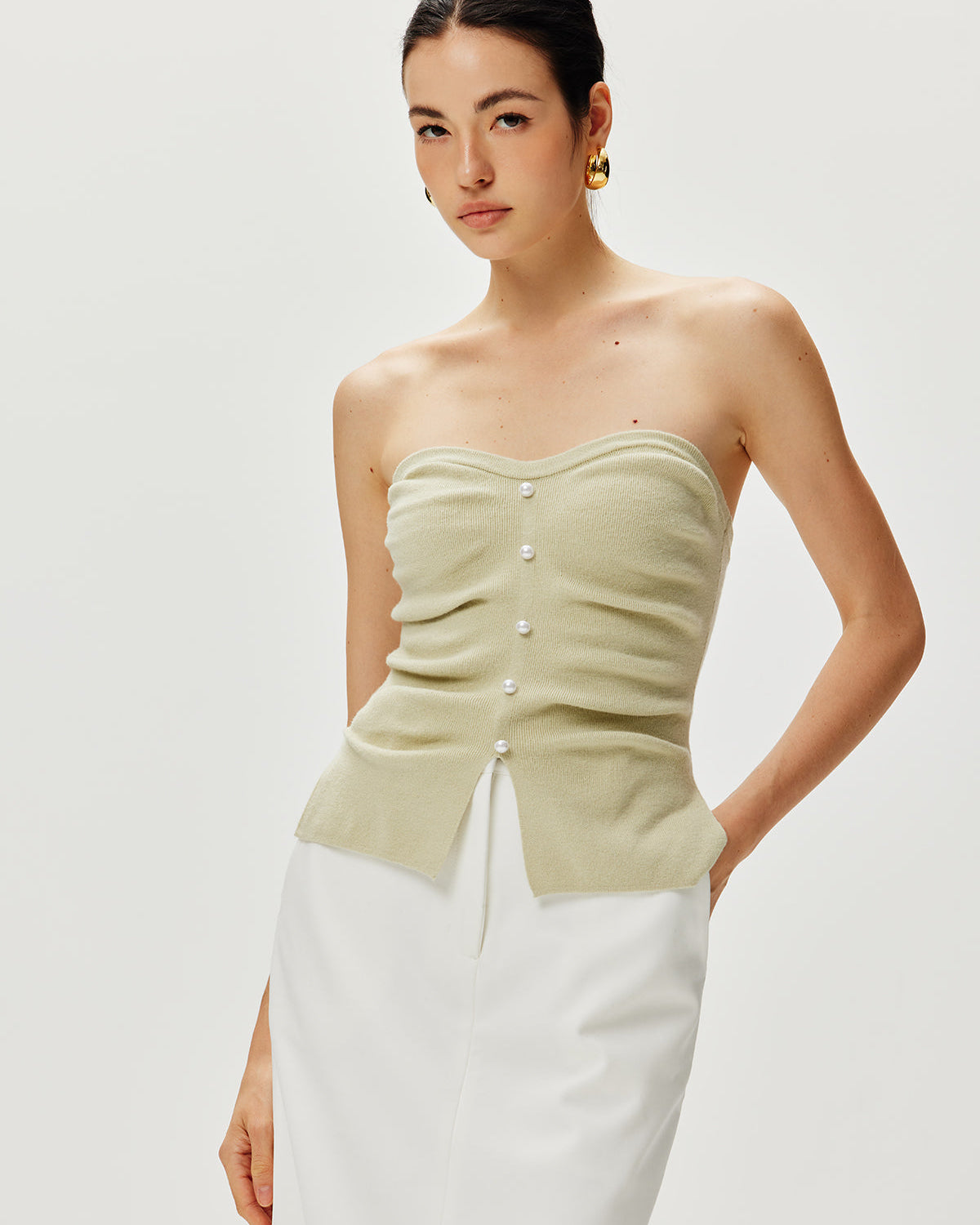 Straplez Bölünmüş İnci Kazak Yelek