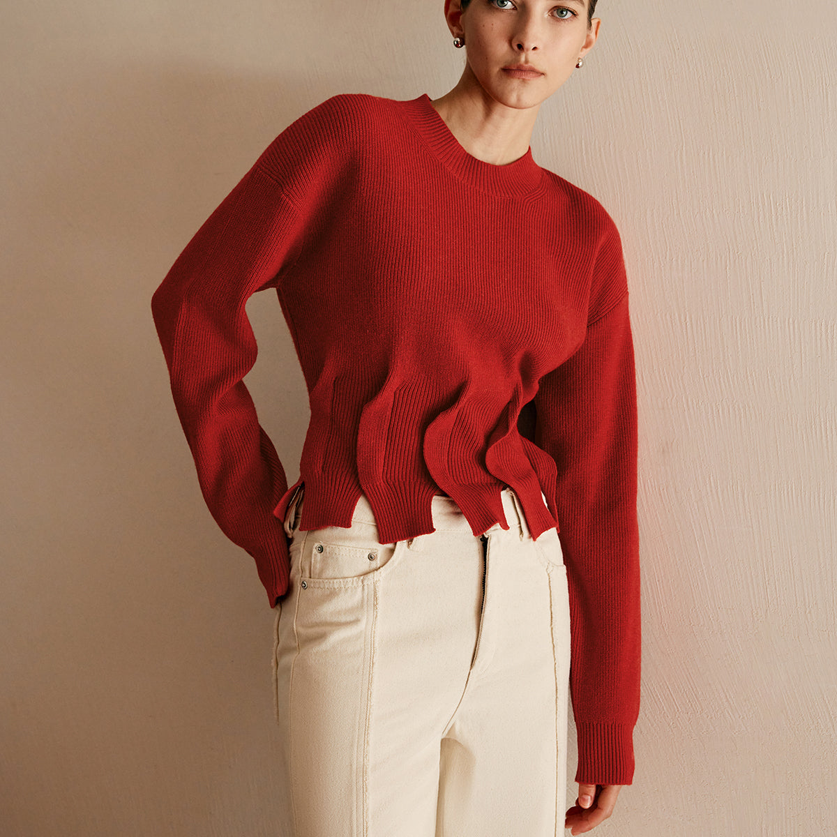 Yün Karışımlı Pliseli Tasarım Kazak