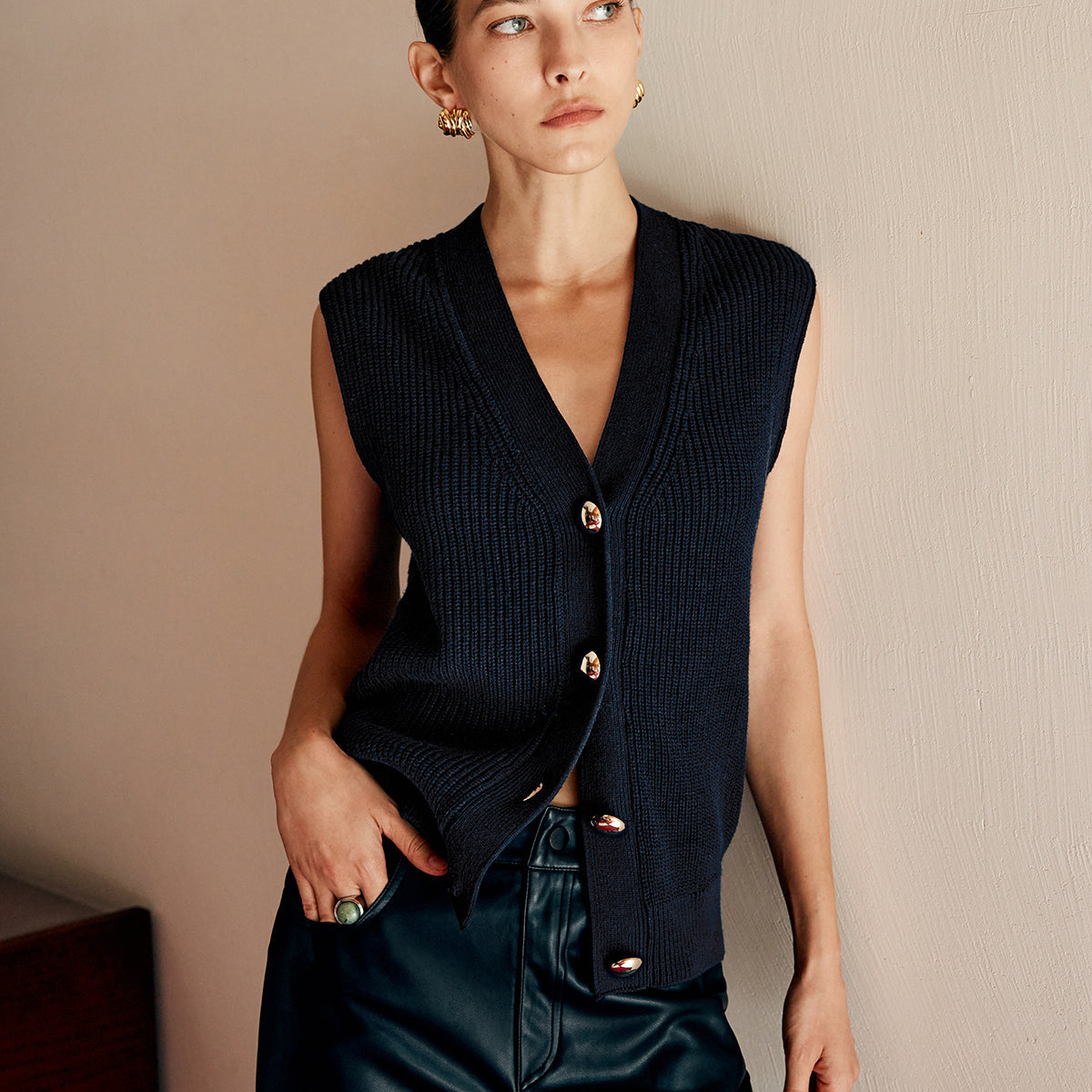 Pamuk Karışımlı Ribanalı Kazak Yelek