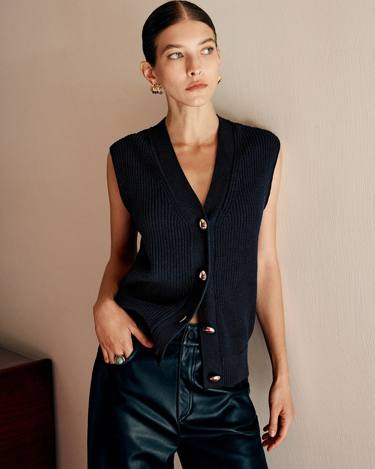 Pamuk Karışımlı Ribanalı Kazak Yelek