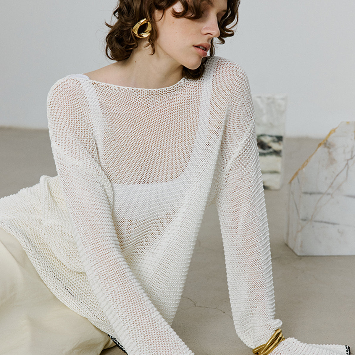 Büyük Boy Kontrast Kesim Sim-Sheer Kazak