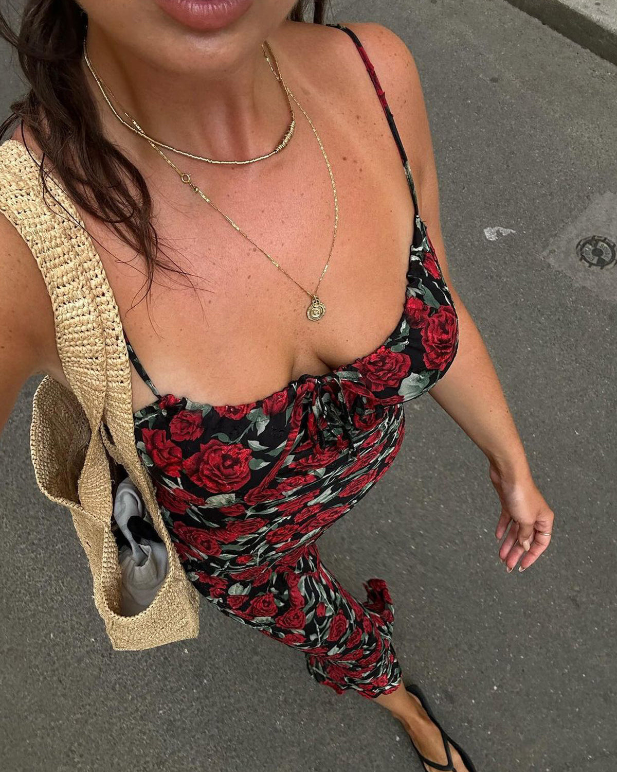 Bulgar Gülleri Çiçekli Askılı Uzun Elbise