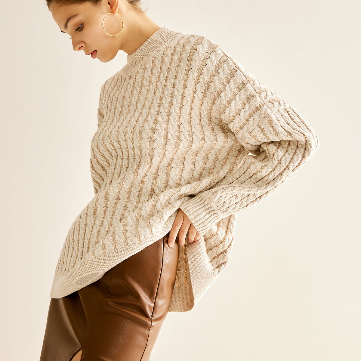 Minimalist Düz Kablo Kazak