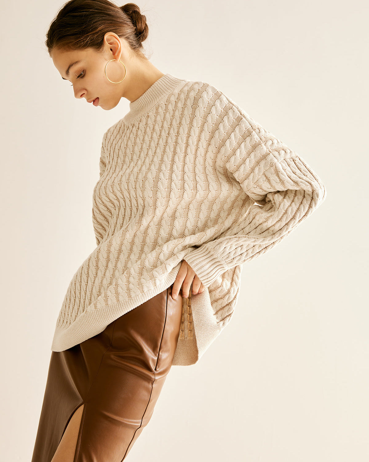 Minimalist Düz Kablo Kazak