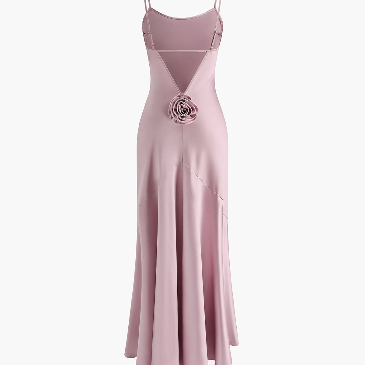 Rozet Pileli Sırtı Açık Askılı Uzun Elbise