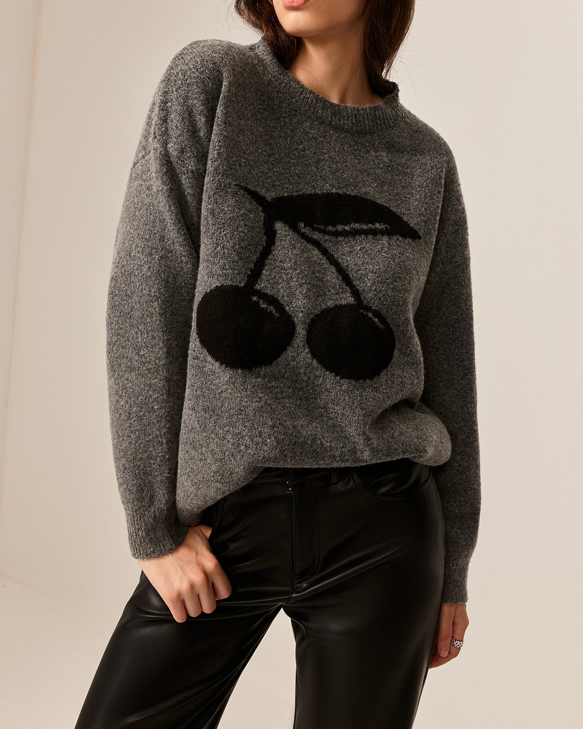 Pamuk Karışımlı Kiraz Baskılı Kazak