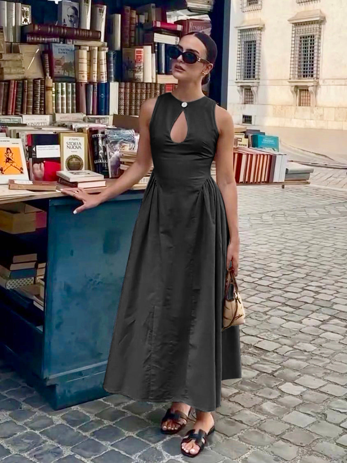 Pamuk Ve Keten Pileli Kesim Uzun Elbise