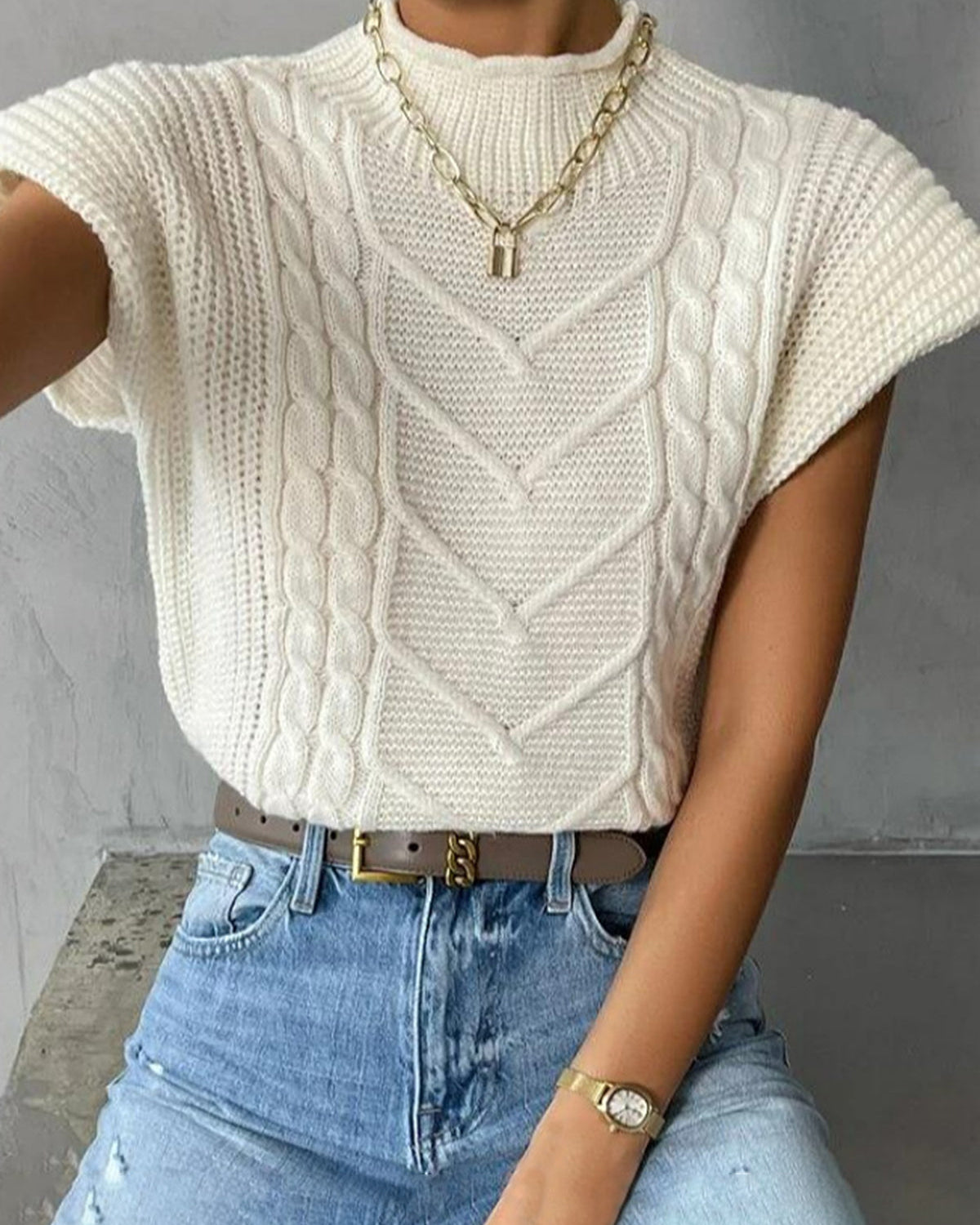 Düz Kısa Kollu Kazak Yelek