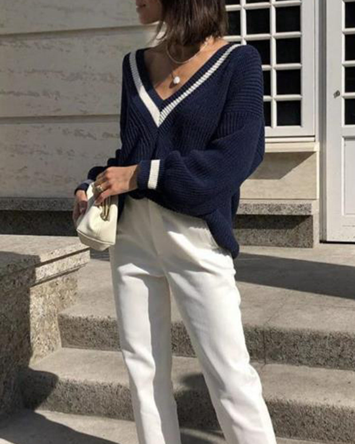 V Yaka Kontrast Kesim Kazak