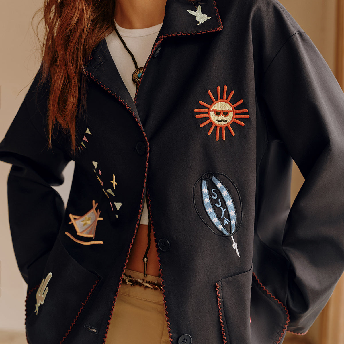 Bohem Nakış Yaka Ceket