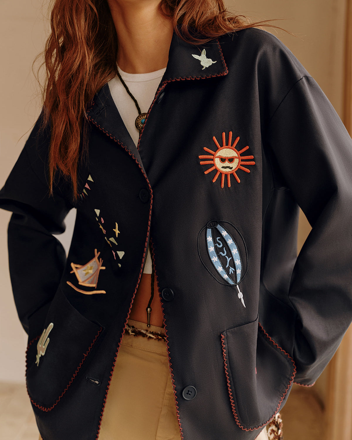 Bohem Nakış Yaka Ceket