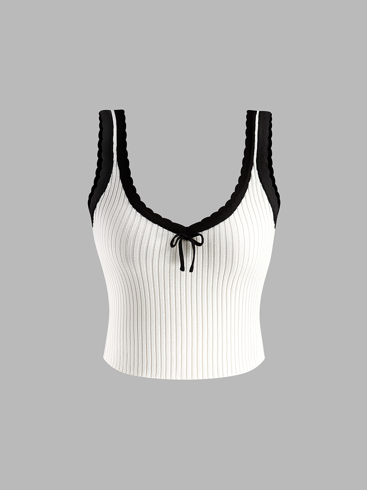 Kontrast Trim Fiyonklu Kırpılmış Kazak Yelek