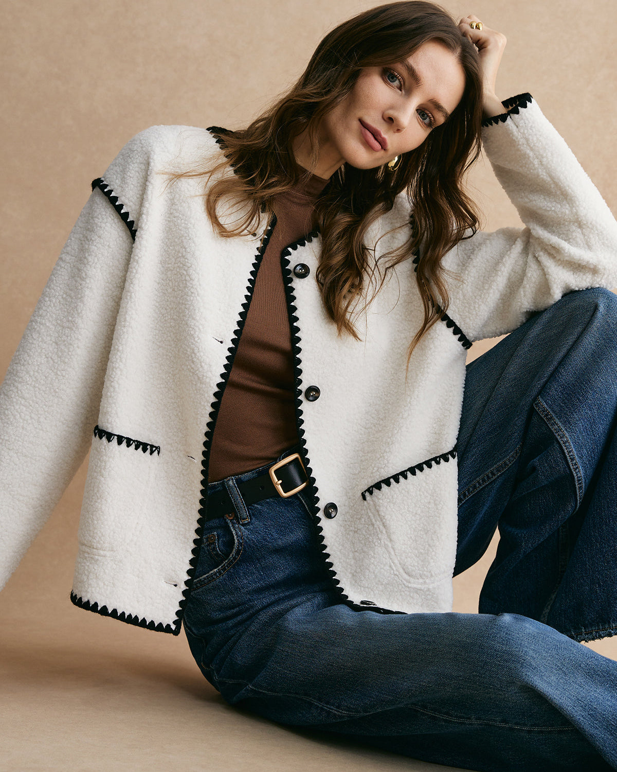 Kontrast Trim Minky Polar Ceket