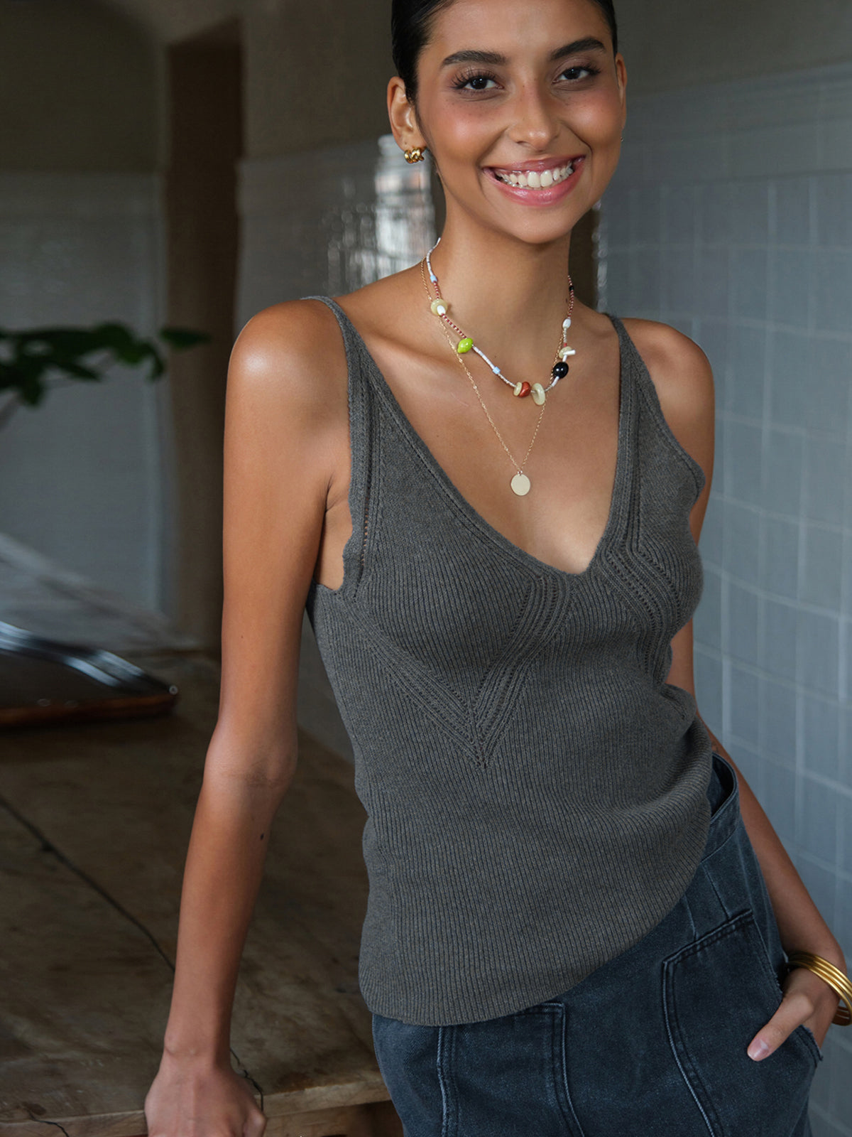 Ribanalı Düz Kazak Yelek