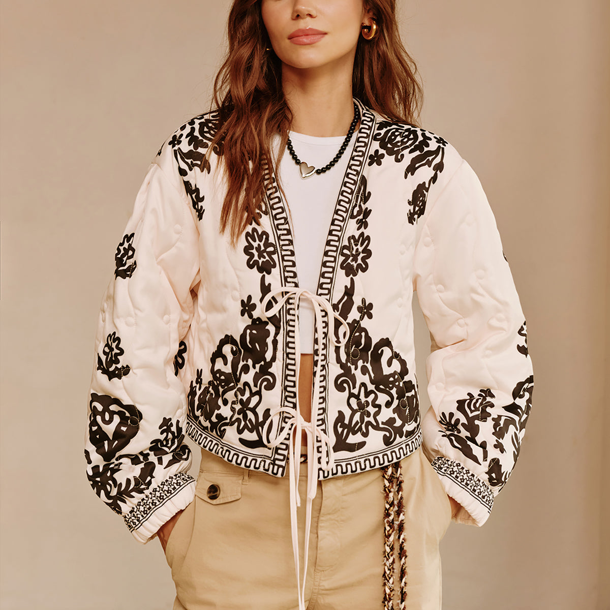 Boheme Baskılı Bağcıklı Kısa Ceket