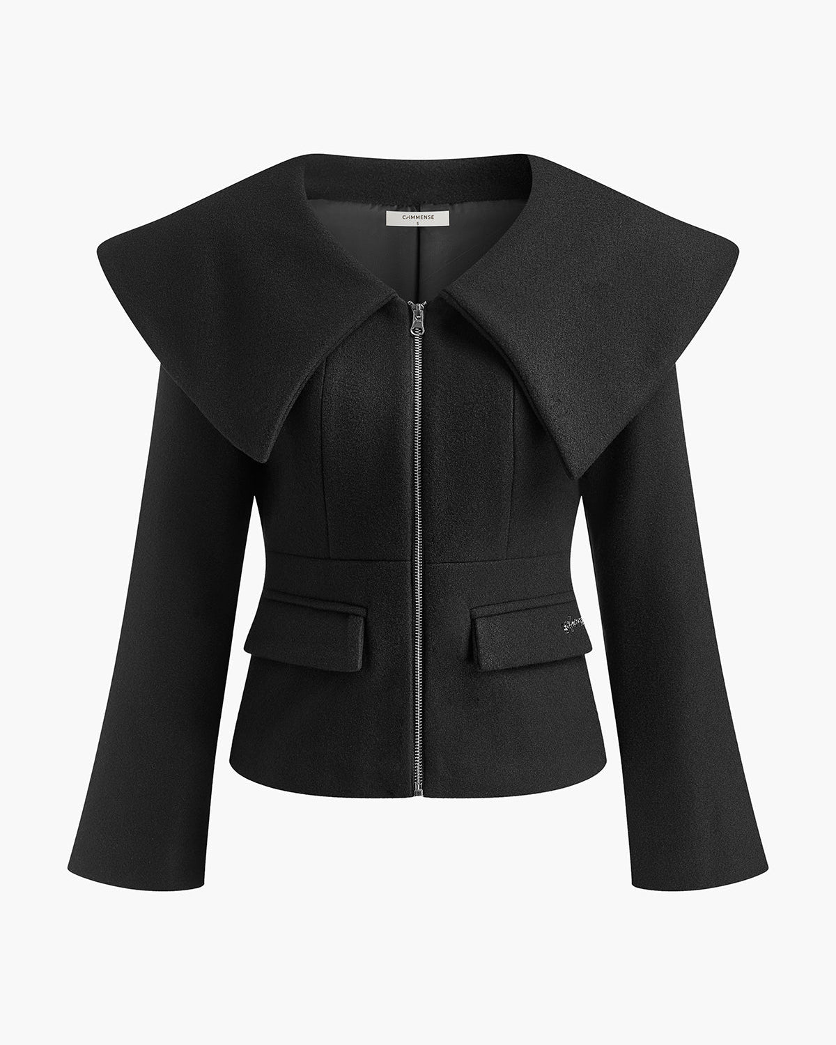 Büyük Yaka İnce Fermuarlı Ceket