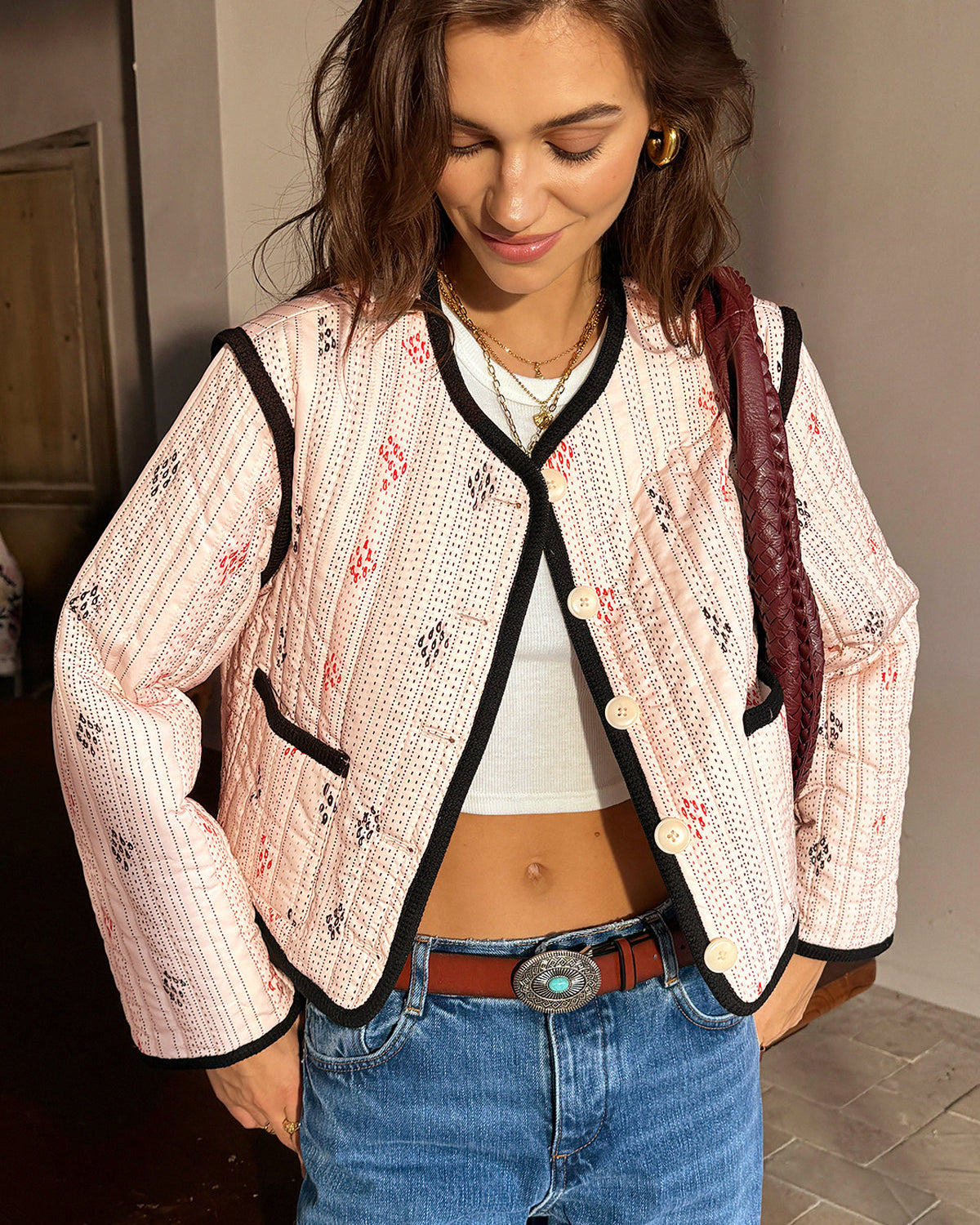 Boheme Kontrast Kenarlı Kısa Ceket