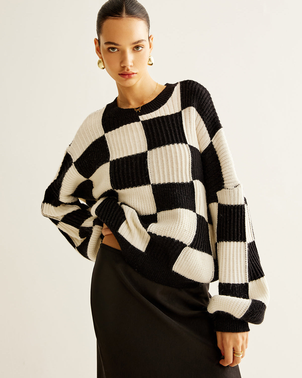 Renk Bloklu Dama Tahtası Kazak