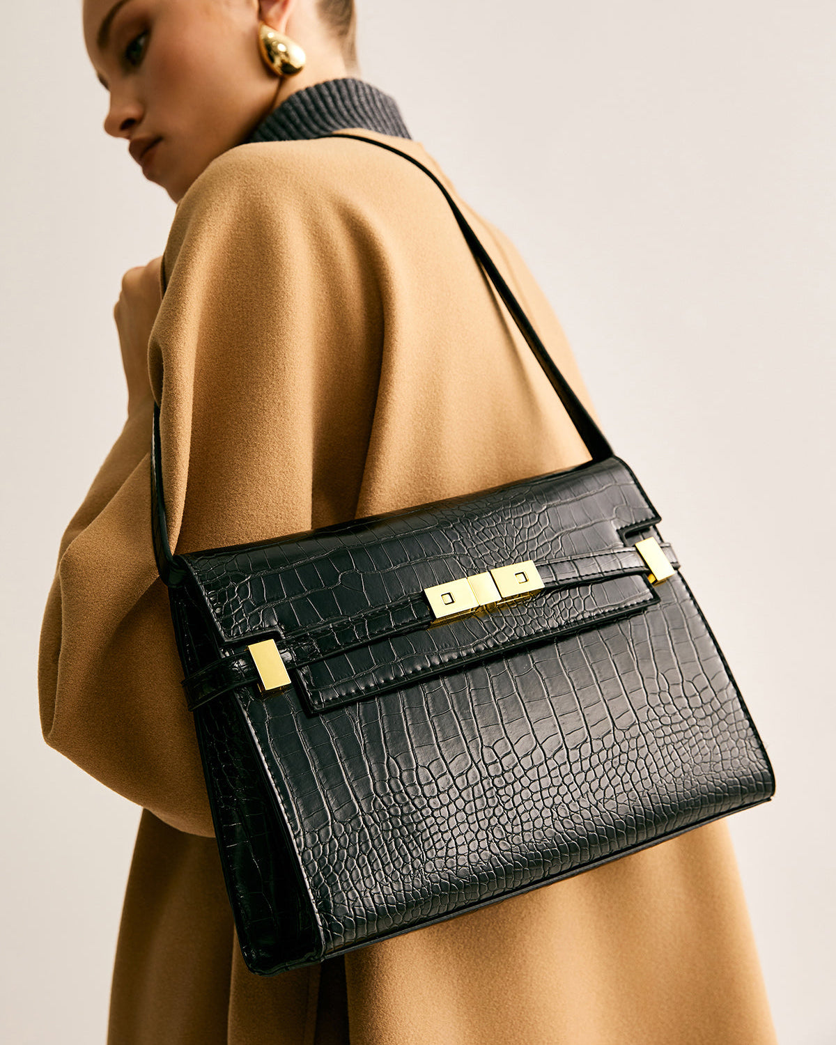Noir Luxe Krokodil Desenli Çanta