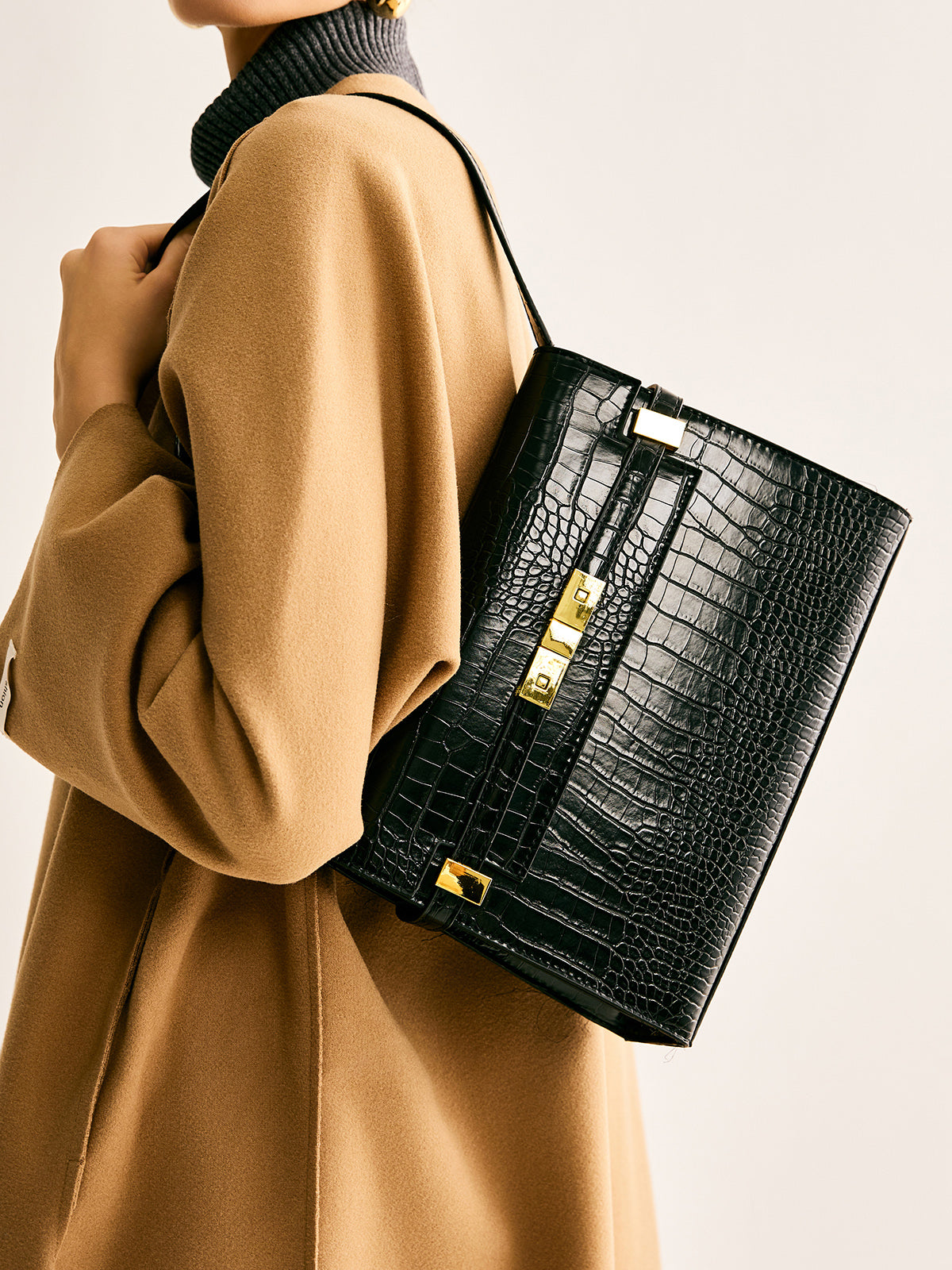 Noir Luxe Krokodil Desenli Çanta