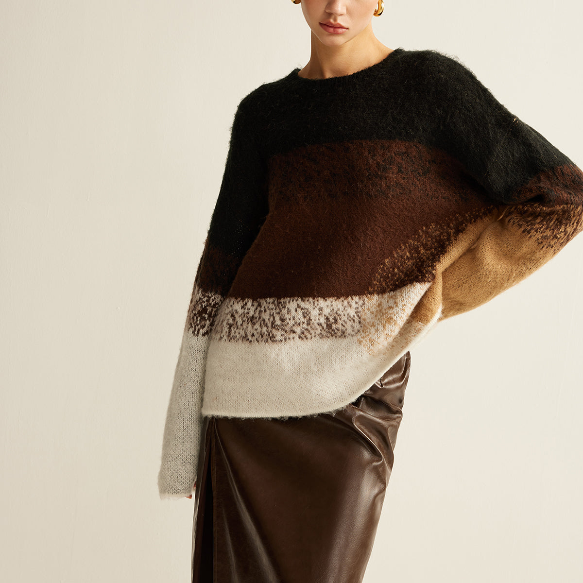 Çok Yönlü Renk Bloklu Bol Kazak