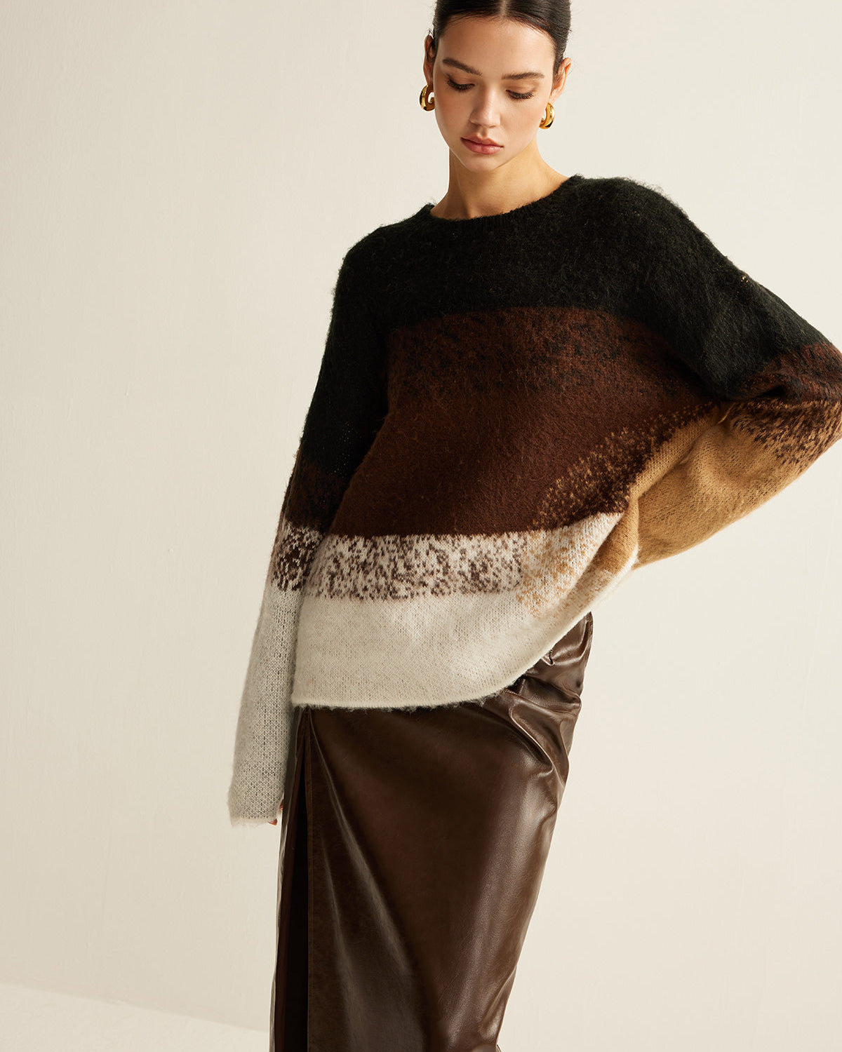 Çok Yönlü Renk Bloklu Bol Kazak