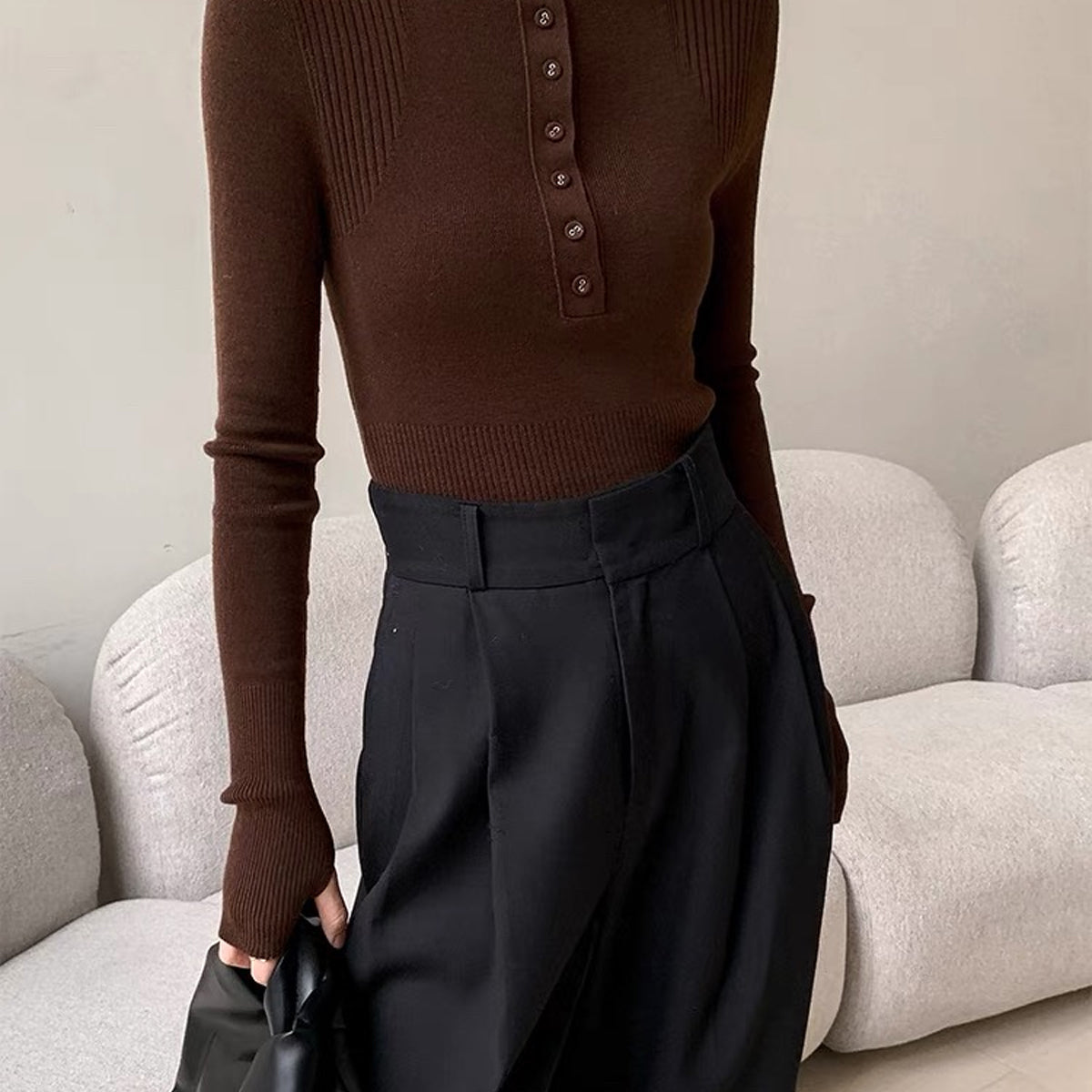 Balıkçı Yaka Göğüslü İnce Kazak