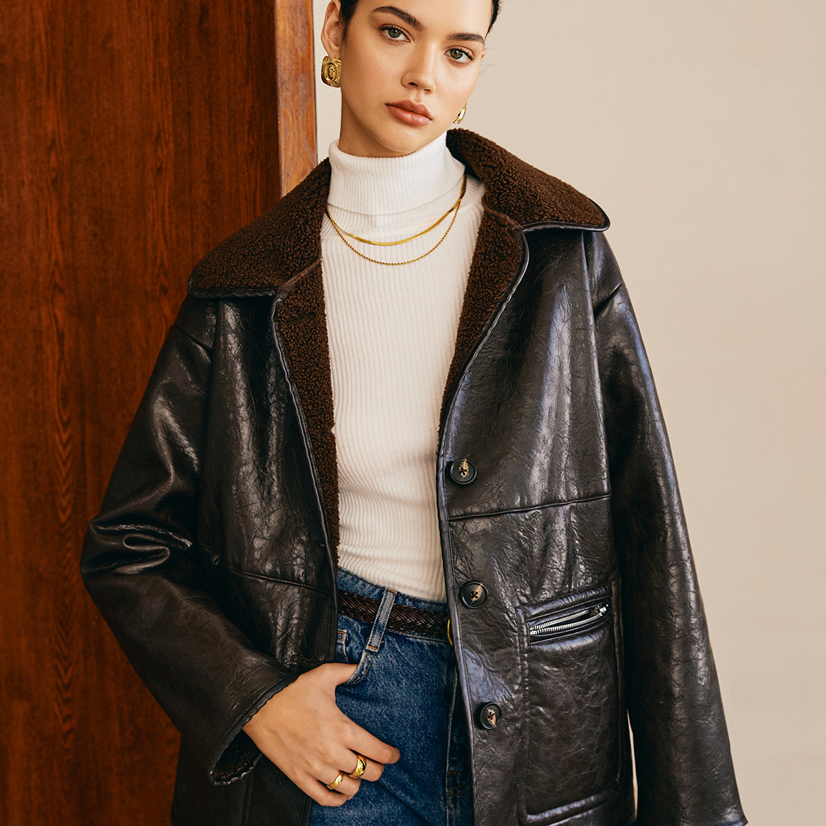 Çift Taraflı Suni Deri Polar Ceket