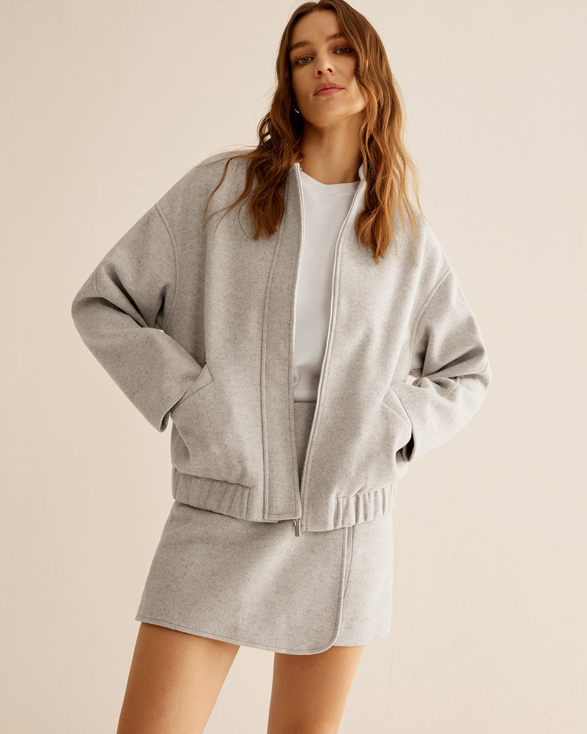 Tweed Cepli Fermuarlı Sıcak Ceket