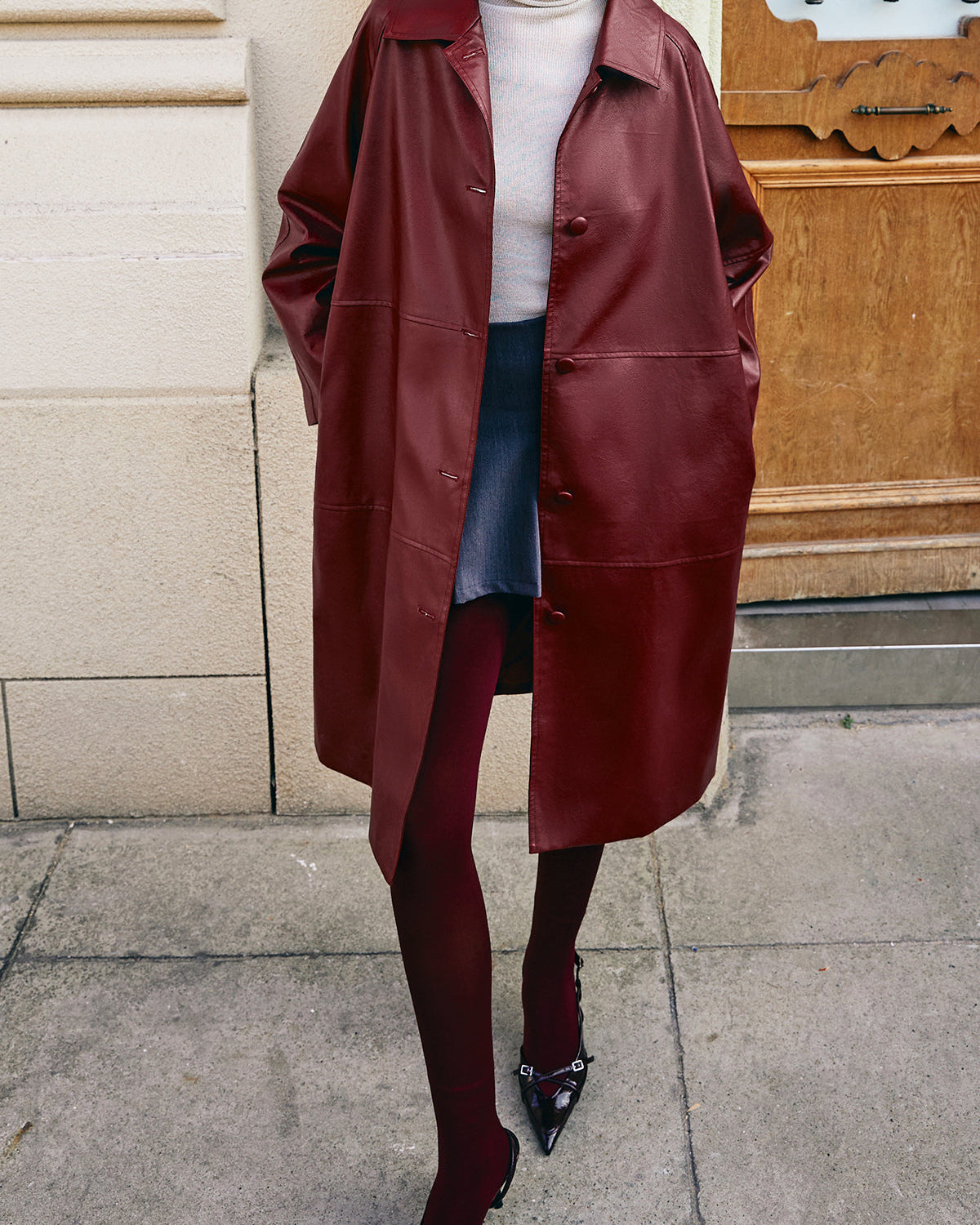 Vintage Suni Deri Uzun Ceket