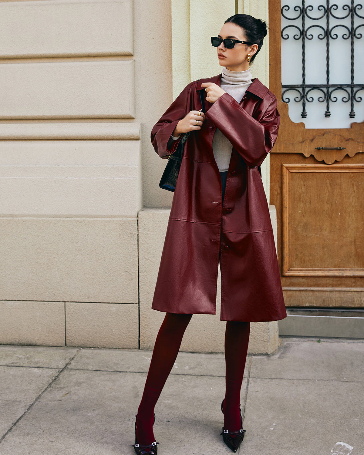 Vintage Suni Deri Uzun Ceket