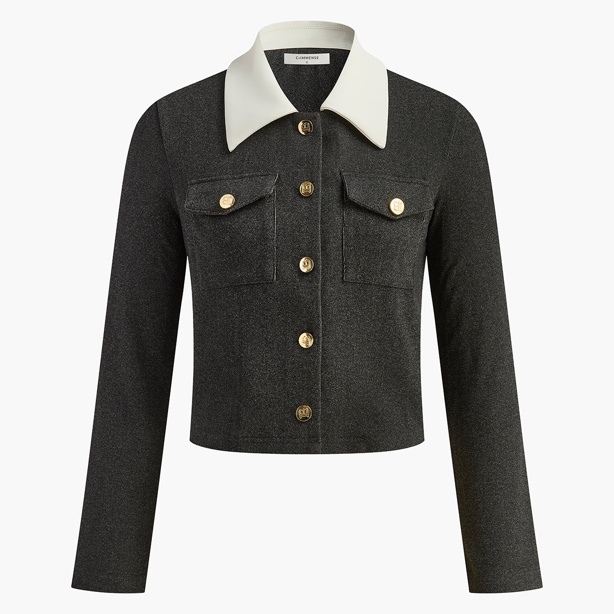 Kontrast Yaka Göğüslü Küçük Ceket