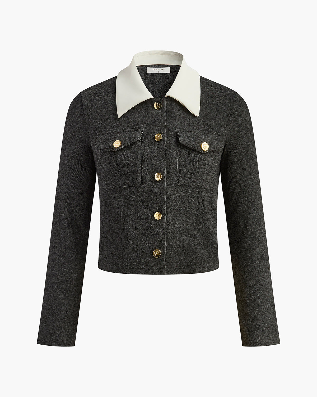 Kontrast Yaka Göğüslü Küçük Ceket