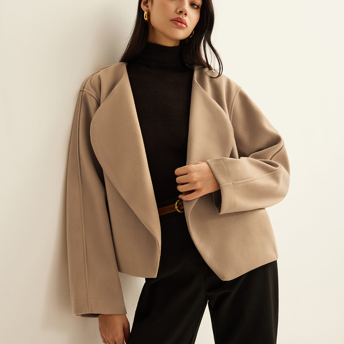 Düz Yakalı Shift Ceket