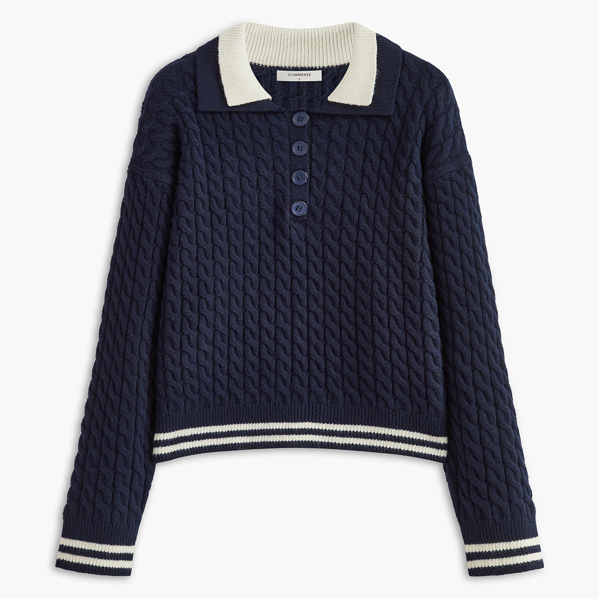 Kontrast Biyeli Düğmeli Triko Üst