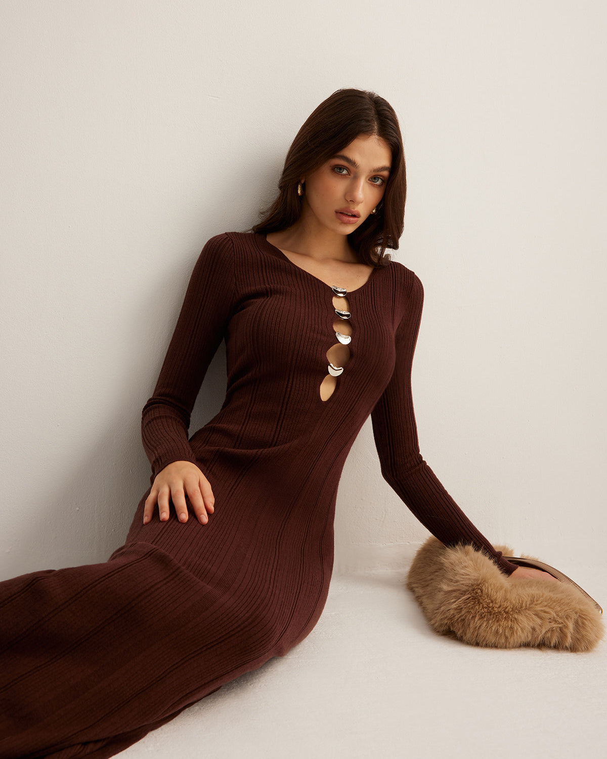 Kesik İnce Kazak Uzun Elbise