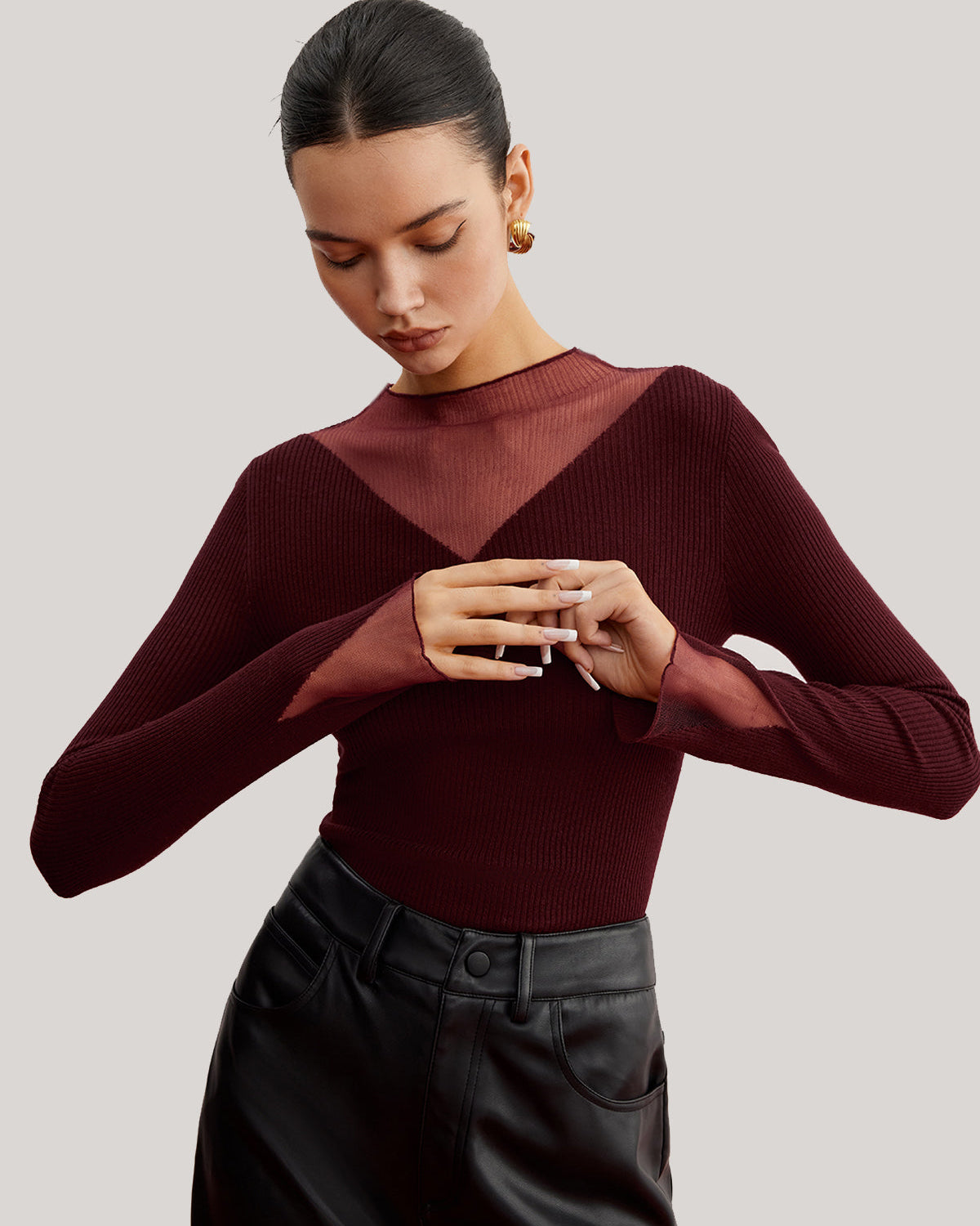 Minimalist Transparan Ribanalı Esnek Kazak