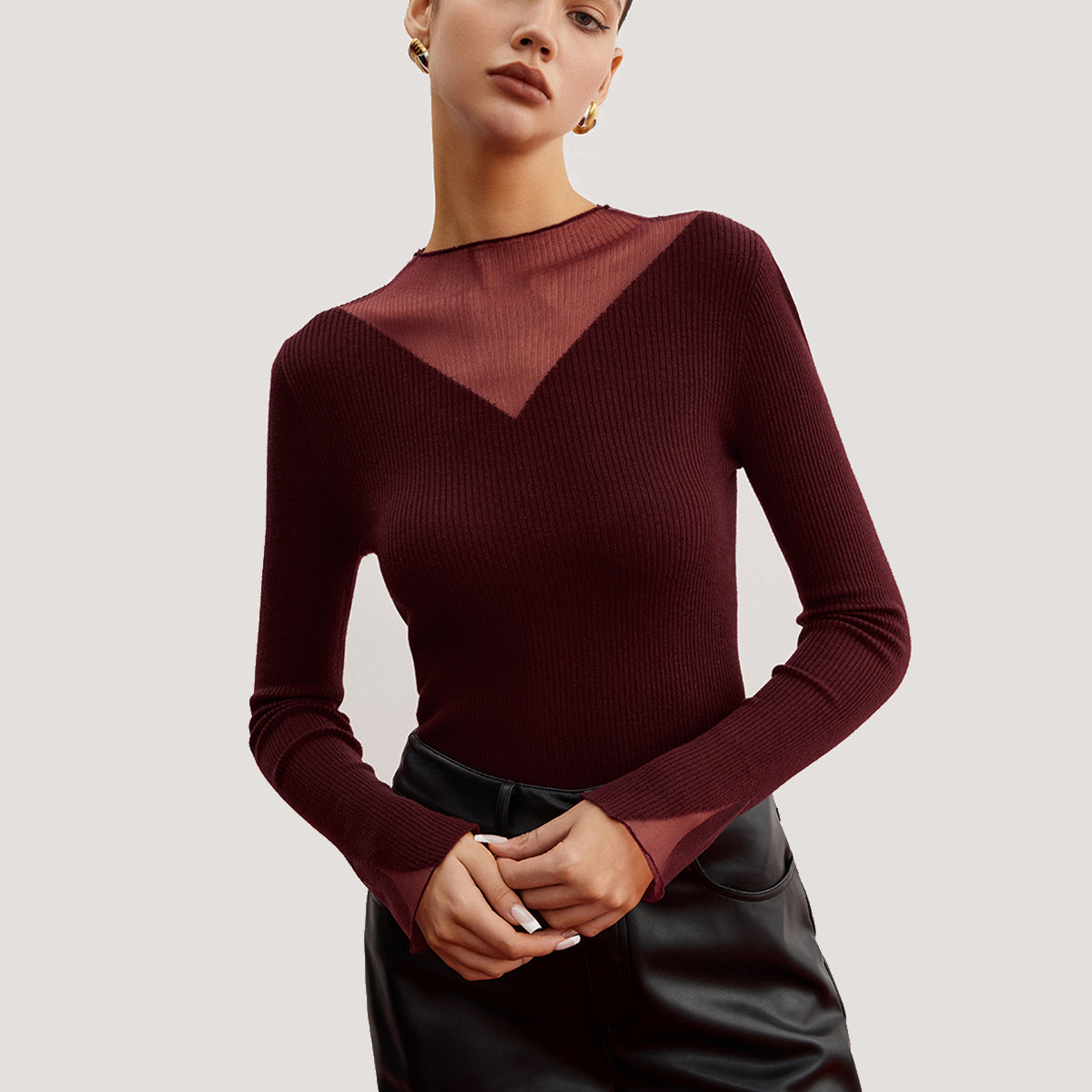 Minimalist Transparan Ribanalı Esnek Kazak