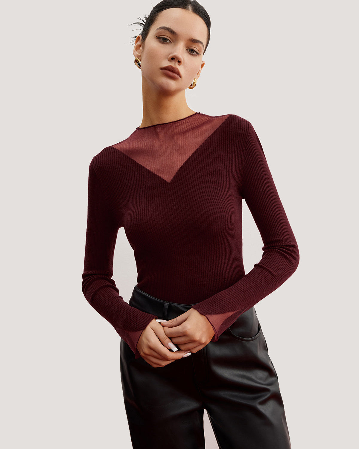 Minimalist Transparan Ribanalı Esnek Kazak