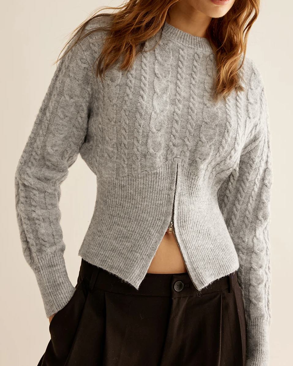 Yuvarlak Yaka Fermuarlı Tasarım Kazak