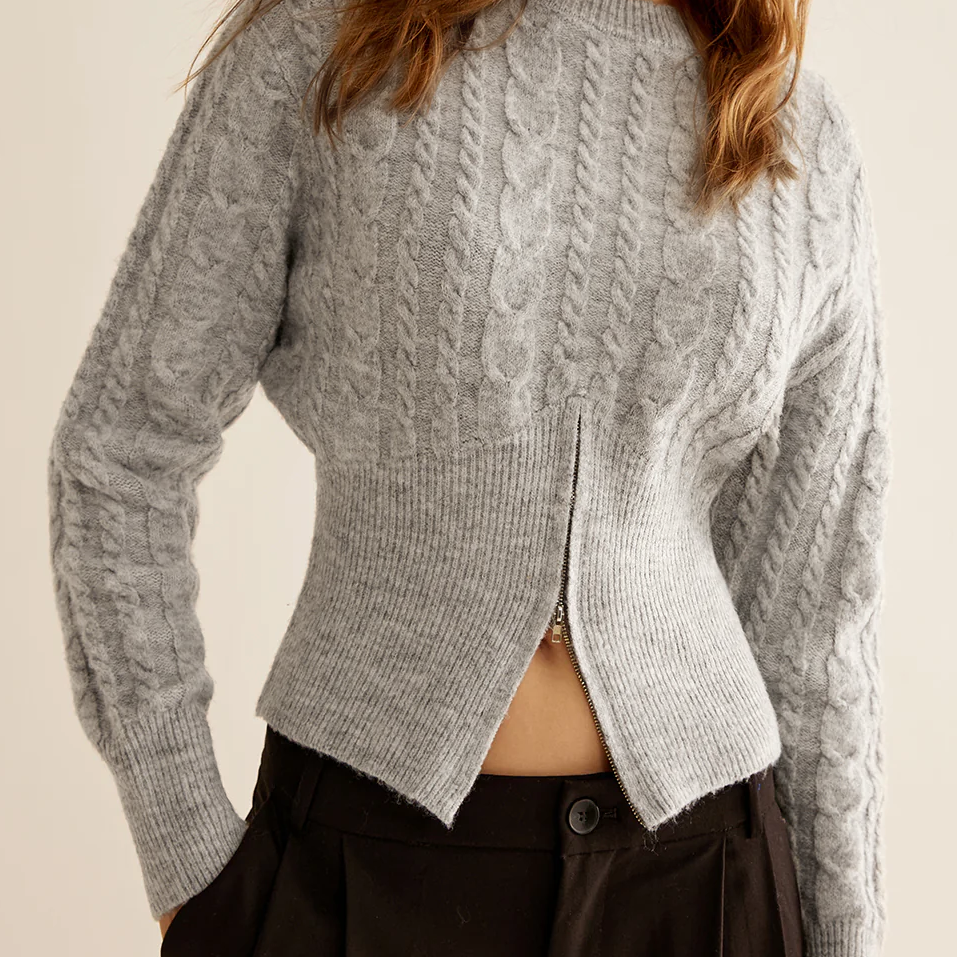 Yuvarlak Yaka Fermuarlı Tasarım Kazak